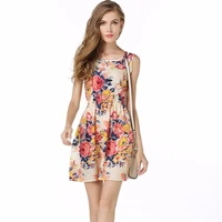 

Ecowalson Summer Floral Print Women Chiffon Dress Elastic Waist Female Tunic Girl Casual Beach Dresses