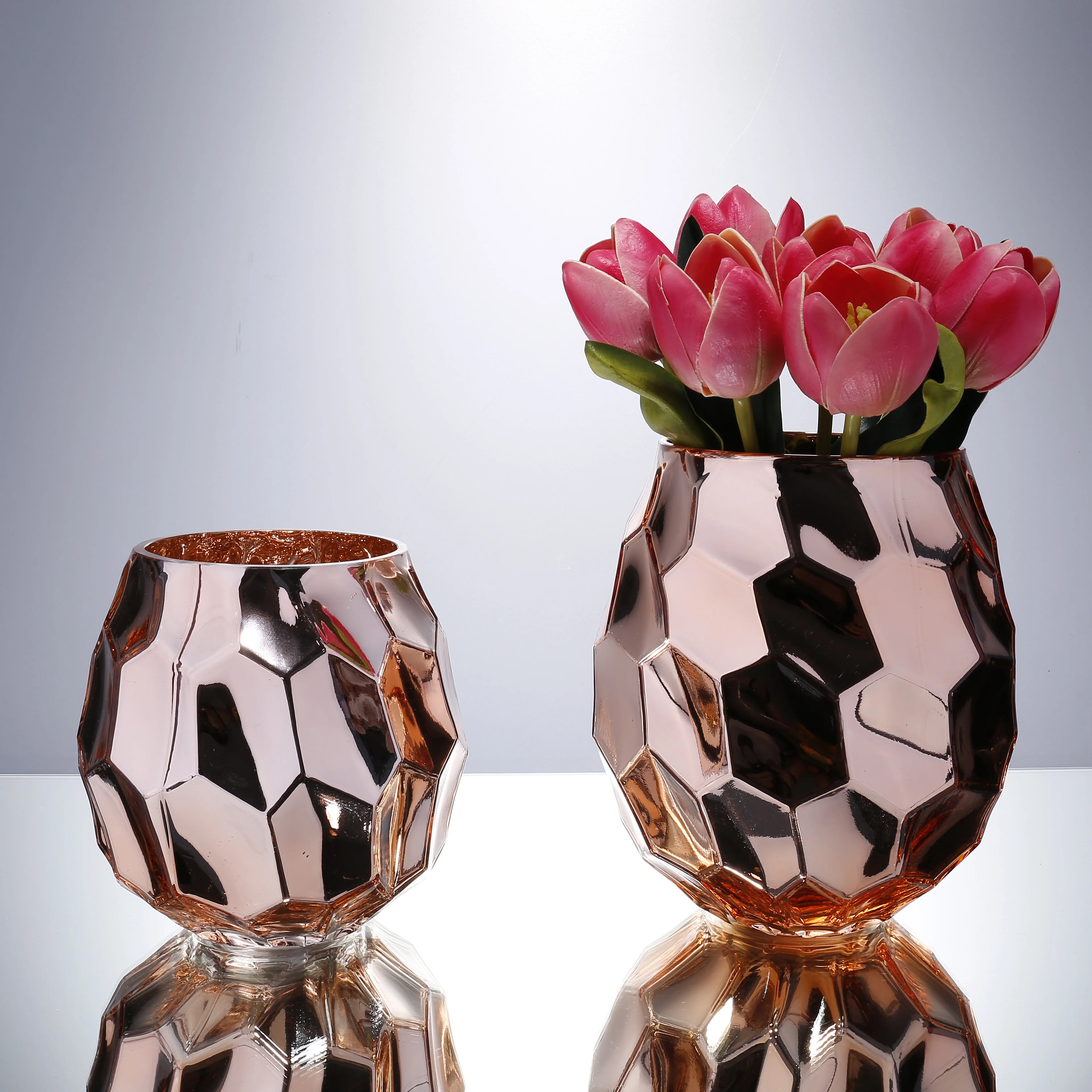 

wholesale hot sale handblown home decoration mercury rose gold mirror glass vase centerpiece wedding, Rosegold