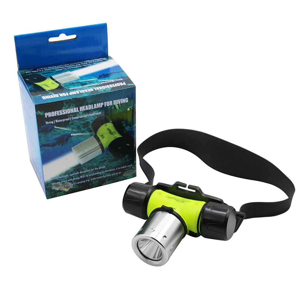 

Diving Headlight Underwater Headlamp Submarine Torch Flashlight CREE T6 LED Lamp for Diving,Hiking and Camping, Green color