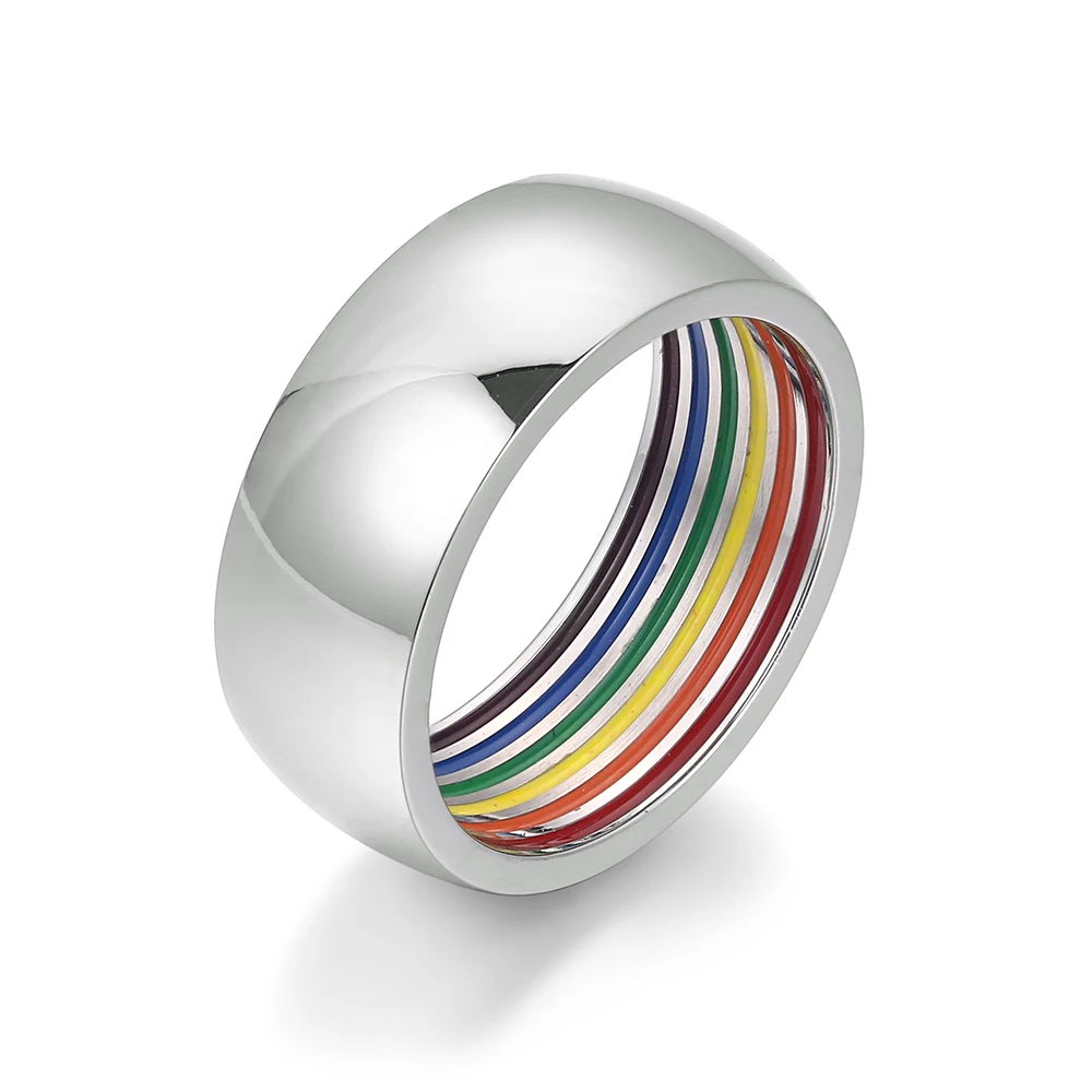 

Fashion silver plated design joyeria rainbow finger titanium stainless steel rings jewelry engagement women men's ring