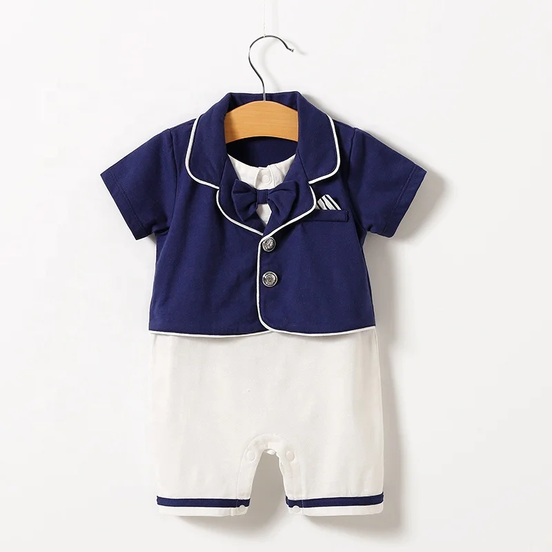 

Baby Clothes Baby Boy Romper 100% Cotton Summer Short Sleeve Captain Style Romper, Retail And Wholesale, Picture shows