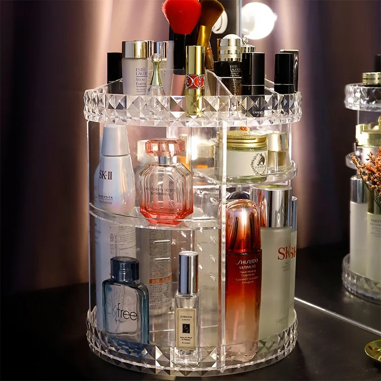 
Wholesale 3 tier Clear Transparent DIY profession acrylic 360 degree Rotating rotation Cosmetic Storage Box Makeup Organizer 