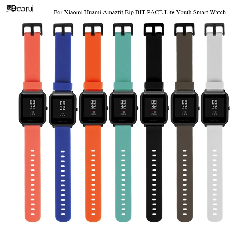

BOORUI 20mm Sports Silicone Wrist Strap for Xiaomi Huami Amazfit Bip BIT PACE Lite Youth Smart Watch Replacement bands, Black,red,white,apple green