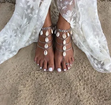 

white stainless steel chain shell conch African beach anklet