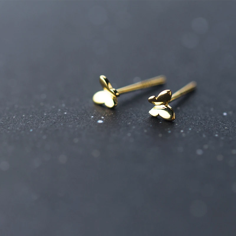 

100% 925 Sterling Silver Cute Tiny Gold Color Butterfly Stud Earrings Gift for Women Girls Fashion Silver 925 Jewelry