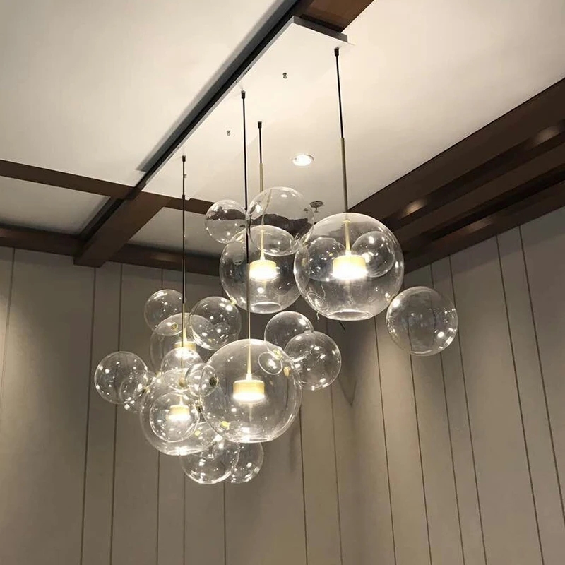 New Nordic Living Room Creative Glass Postmodern Dining Room Led Bubble Ball Cafe Chandelier