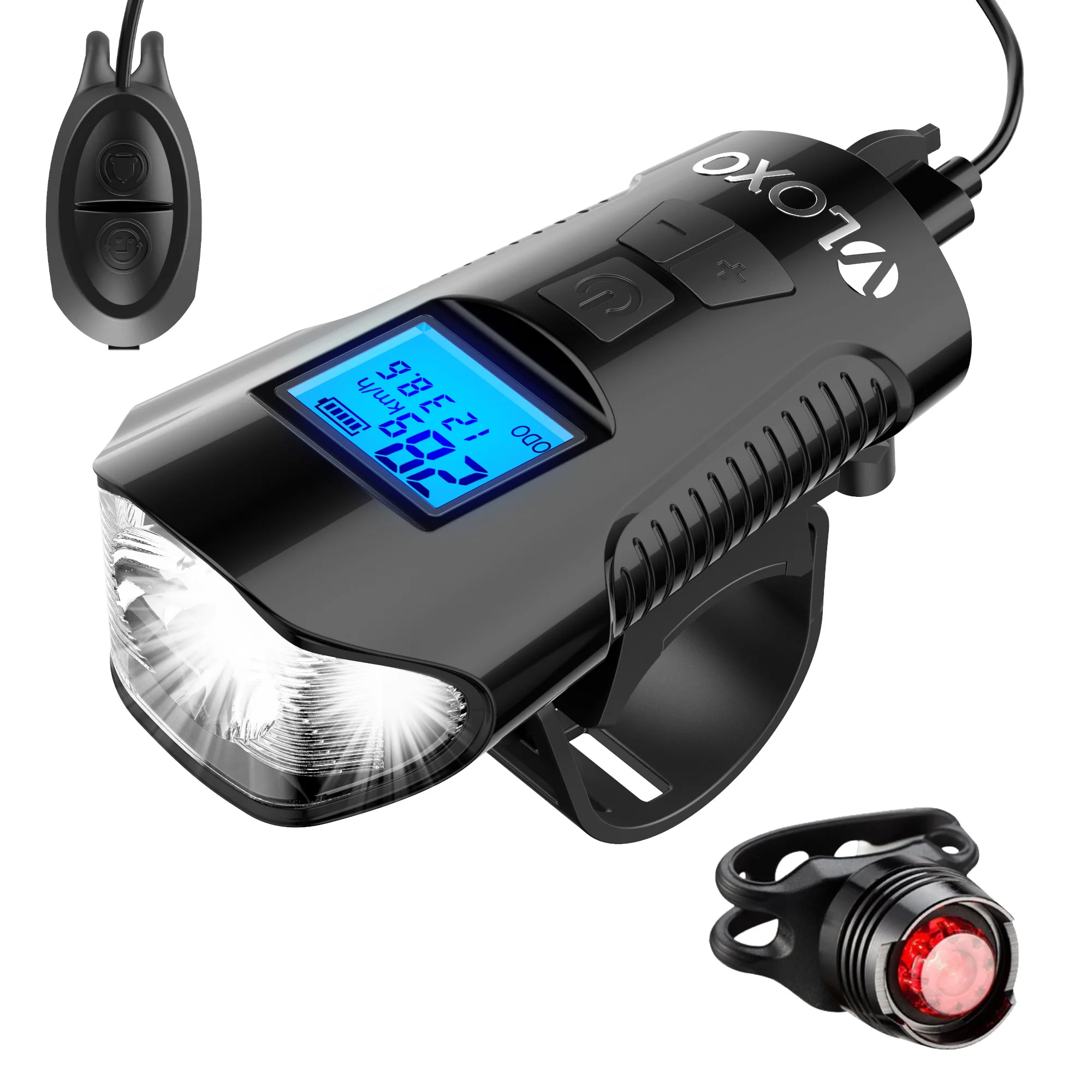 

USB Rechargeable Bike Horn Light Speedometer Bicycle Stopwatch Lamp, Black