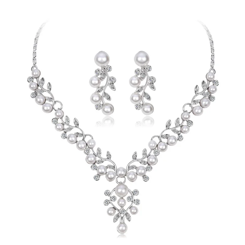 

muylinda wedding jewelry wedding accessories Bride necklace peaarl earrings necklace set for bridal, Silver