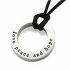 MECYLIFE Inspirational Jewelry Love Peace Hope Hollow Round Bead Pendant Leather Cord Chain Engraved Necklace