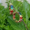 Fancy women jewelry 18k gold rainbow stone hoop earrings