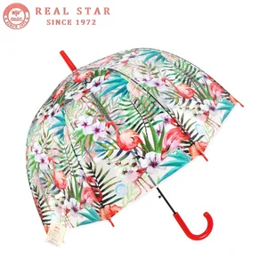 RST clear bubble dome shape flamingo cheap wholesale auto open gift ladies umbrella rain POE transparent Umbrella