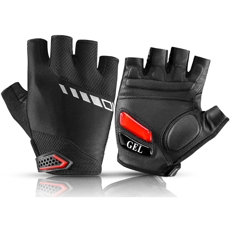 

Durable Half Finger Shock Resistant Gel SBR Full Palm Protection MTB Biking Cycling Gloves, Black