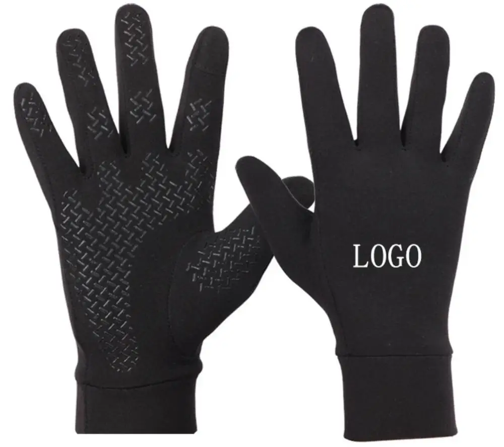 

Touchscreen Custom Anti Slip Silicone Gel Winter Thermal Warm Fleece Lining Cycling Bike Gloves, Black