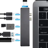 

Type C Hub 7 in1 USB-C Hub Dual Type-C Aluminum Card Reader Adapter 4K HDMI For MacBook Pro