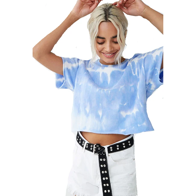 

2019 hot sellers custom women's short sleeved tie-dyed wool boxy t-shirts