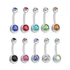 Belly Button Ring Double Gem Multicolor CZ Stainless Steel 14G Navel Body Jewelry Piercing