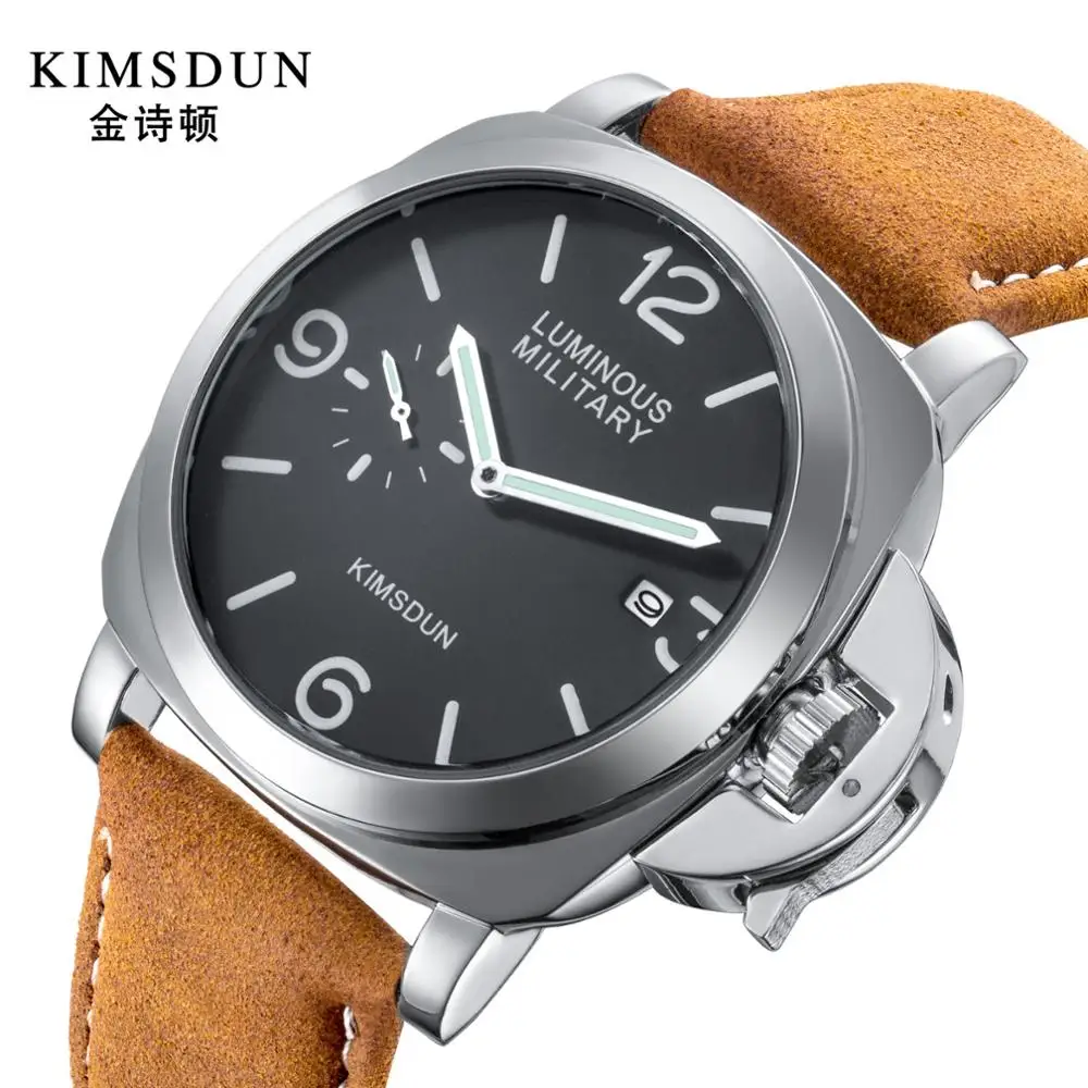 

KIMSDUN Luxury Brand Men's Watches Brown Leather Business Watch Men Relogio Masculino Genuine Leather Strap Man Clock