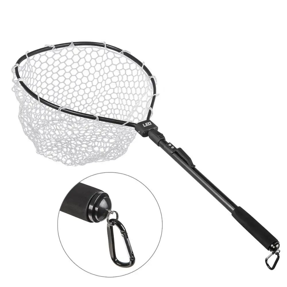 

Aluminum Alloy Pole Retractable Rubber Fishing Net Telescoping Foldable Landing Rubber Net for Fly Fishing Network