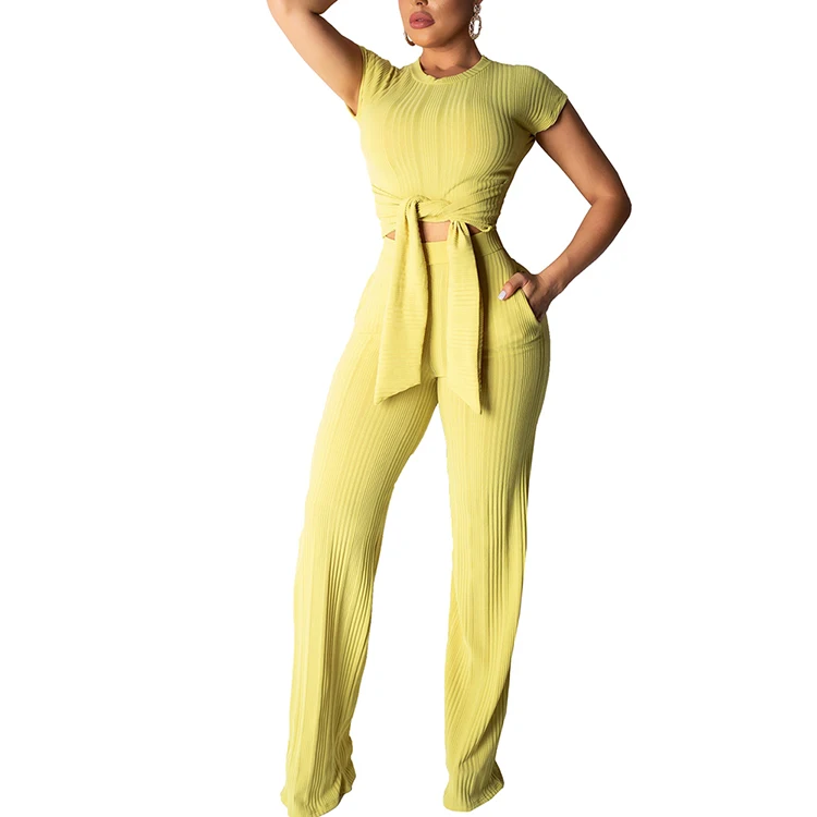 

Wholesale Trouser Suits Ladies Summer Top Suit Two Piece For Women, Yellow