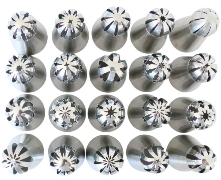 

20 Pcs Stainless Steel Russian Piping Nozzle Set,Various Shaped DIY Baking Russian Cake Piping Ball Tips with Piping tip Set At