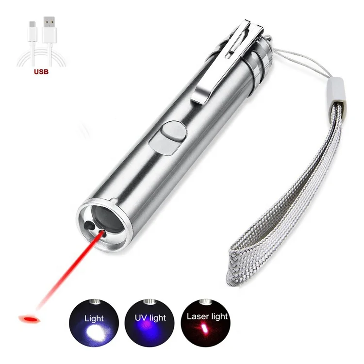 

3 Colors Pen Light Cats Pet Toy USB Rechargeable Led Flashlight UV Laser Pointer