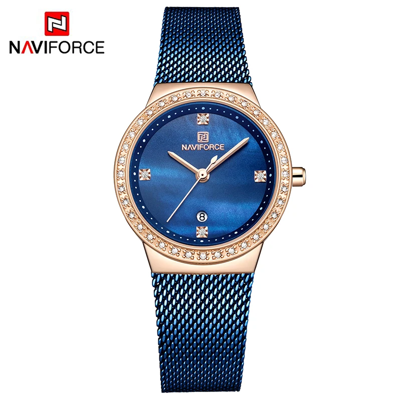 

New NAVIFORCE 5005 Women Luxury Brand Watch Shell Crystal Dial Quartz Stainless Steel Lady Waterproof Watches Clock reloj mujer