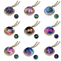 

Nebula Galaxy Double Sided Pendant Necklace Universe Planet Jewelry Glass Art Picture Handmade Statement glowing Necklace