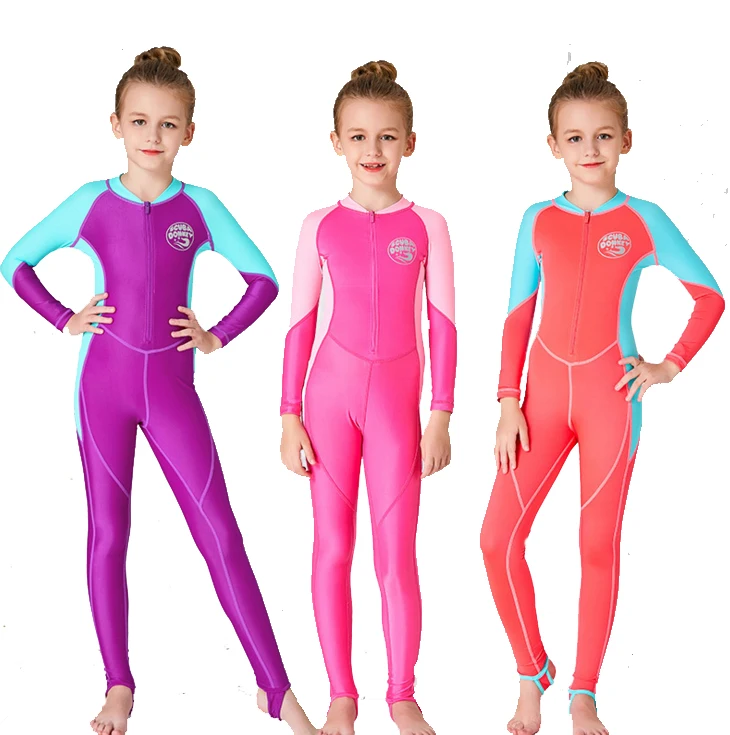

New One Piece Water Sports Kids Girls Sun Protection Rash Guard UPF 50+ Long Sleeves Full Suit Swimsuit Wetsuit, Shown