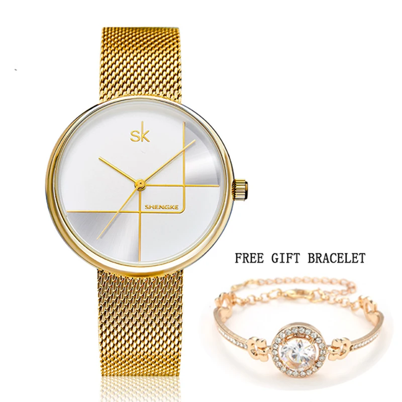 

Shengke Fashion Ladies Watches 0105 Stainless Steel Minimalist Quartz Women Wrist Watch Luxury Crystal Bracelet montre femme