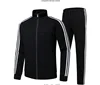 Mandarin collar zipper close hoodie and drawstring elastic band waist pant side contrasting stripes men's sport suits