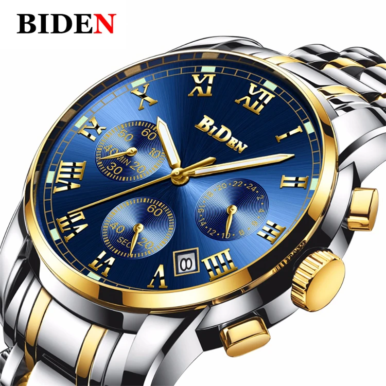 

BIDEN 0060 High Quality Chronograph Date Mens Watches Multifunctional Clock Stainless Steel Strap Business Watches