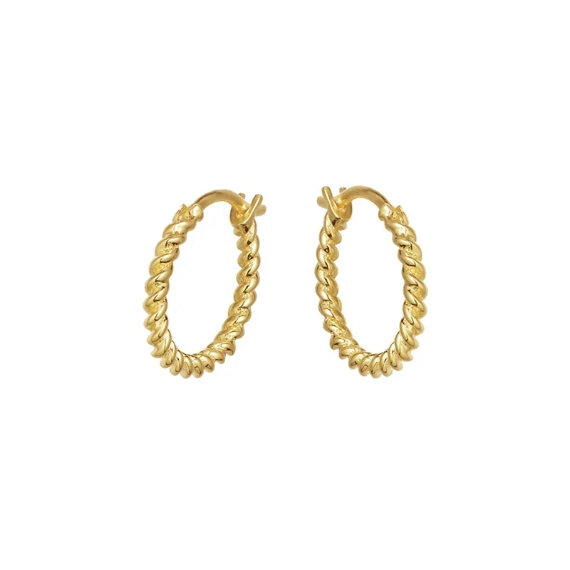 Factory Price Minimalist 18K Gold Twisted Earrings 925 Silver Circle Hoop Earrings Bulk Wholesale E1285E