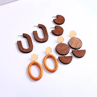 

ed01989d 2019 Trend Amazon Hot Selling Fashion Natural Wood Elegant Long Drop Hoop Earring Jewelry