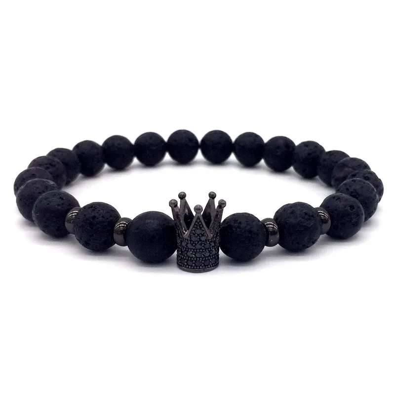 

2019 Hot Trendy Lava Stone Pave CZ Imperial Crown And Helmet Charm Bracelet For Men Or Women Bracelet Jewelry, Picture