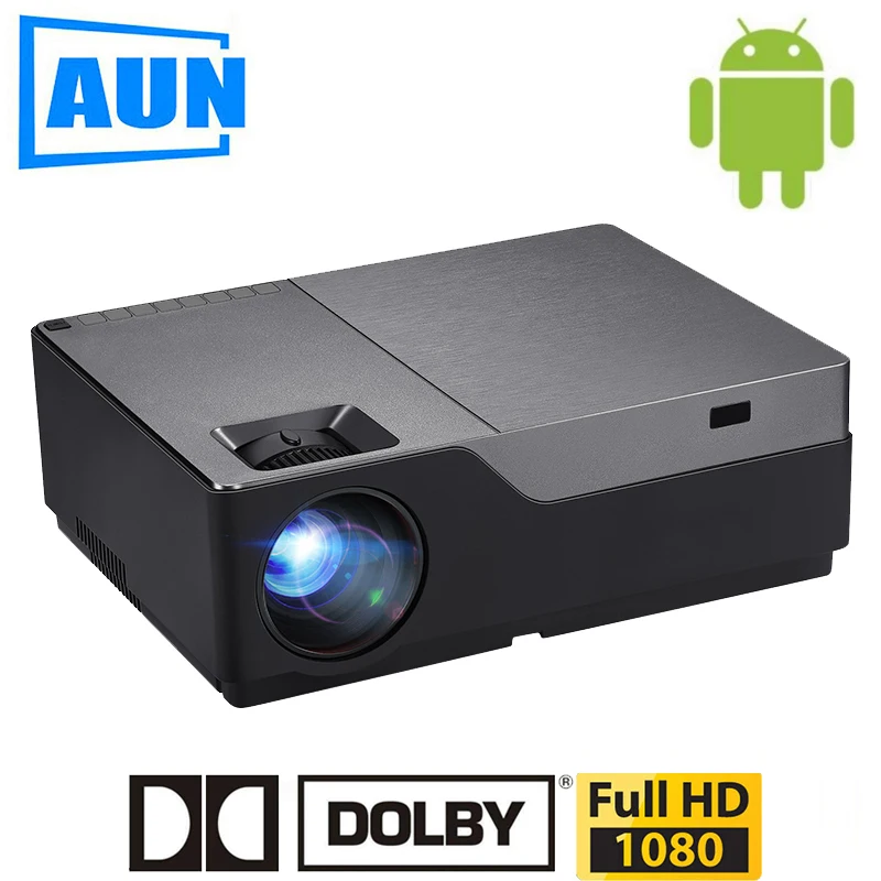 AUN Projector Android Full HD M18UP, 1920x1080P Resolution. M18 Android Projector 3D Support 4K Home Theater WIFI Bluetooth Sale