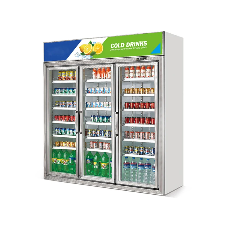 Luxe aluminium 3 deur Supermarkt rechtop display koelkast/drank gekoelde showcase/frisdrank vitrinekast