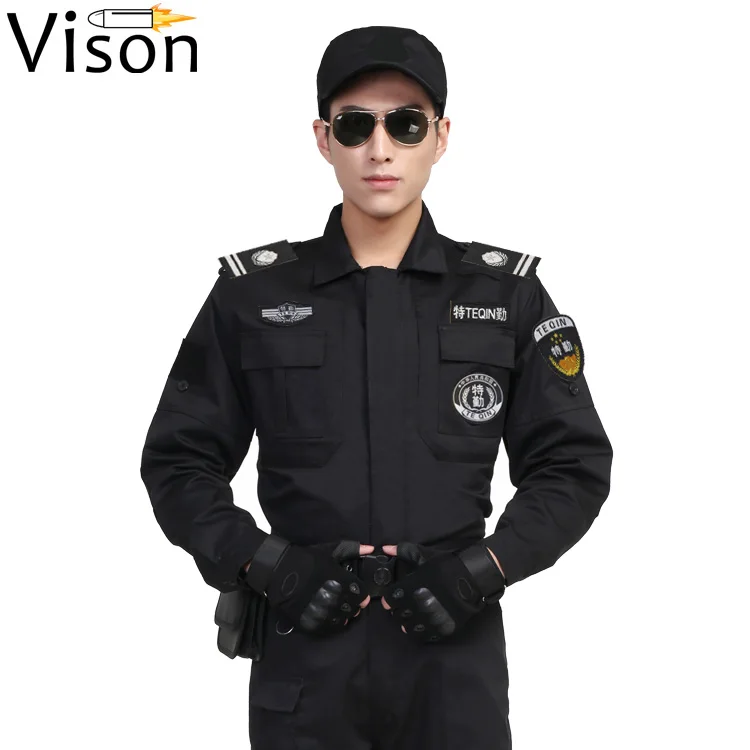 

Security Uniform Set Guard Workwear Clothes Jacket pants Securency Police suit, Black