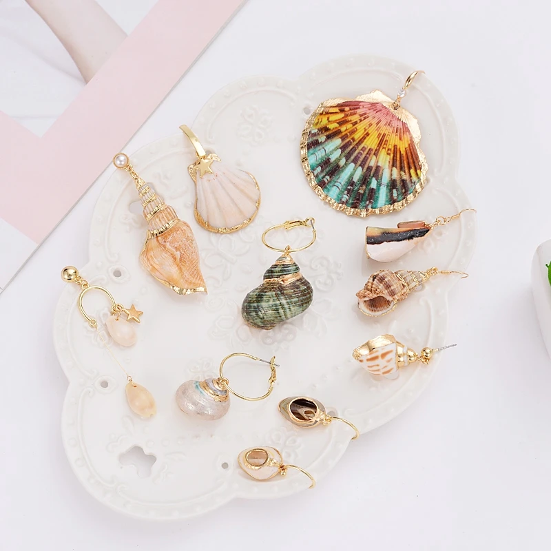 Statement Gold Hoop Big Shell Jewelry Sea Element Conch Tassel Fashion Earring