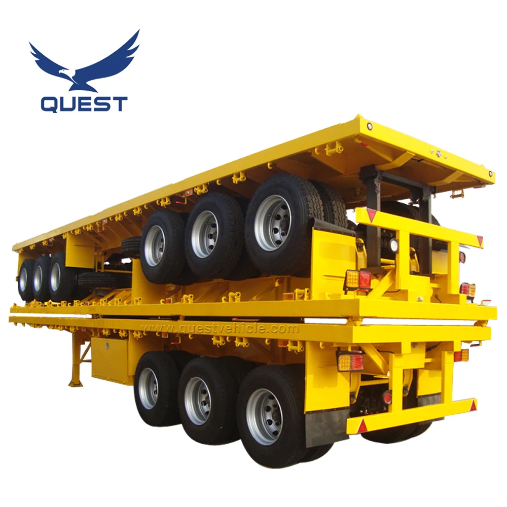 

QUEST 40ft Flatbed Semi-trailer 3 Axle Flatbed Container Semi Truck Trailers for Sale QUEST Vehicle Steel 15 Workdays CN;SHN 60T, Customers optional