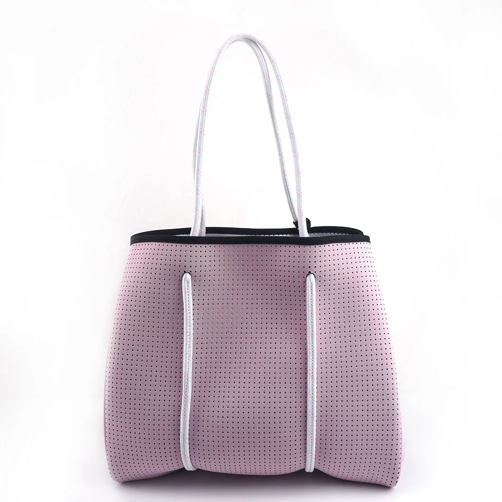 

2021 Wholesale Fashion beach bag tote neoprene perforated Soft material handbag custom logo handbag, Various colors are available