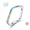 DLF Silver 925 Flesh Finger Ring With Zirconium Stone Simple Rainbow Ring