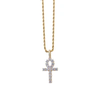 

New design HipHop ankh cross iced out pendant copper zircon 18k 14k gold necklace