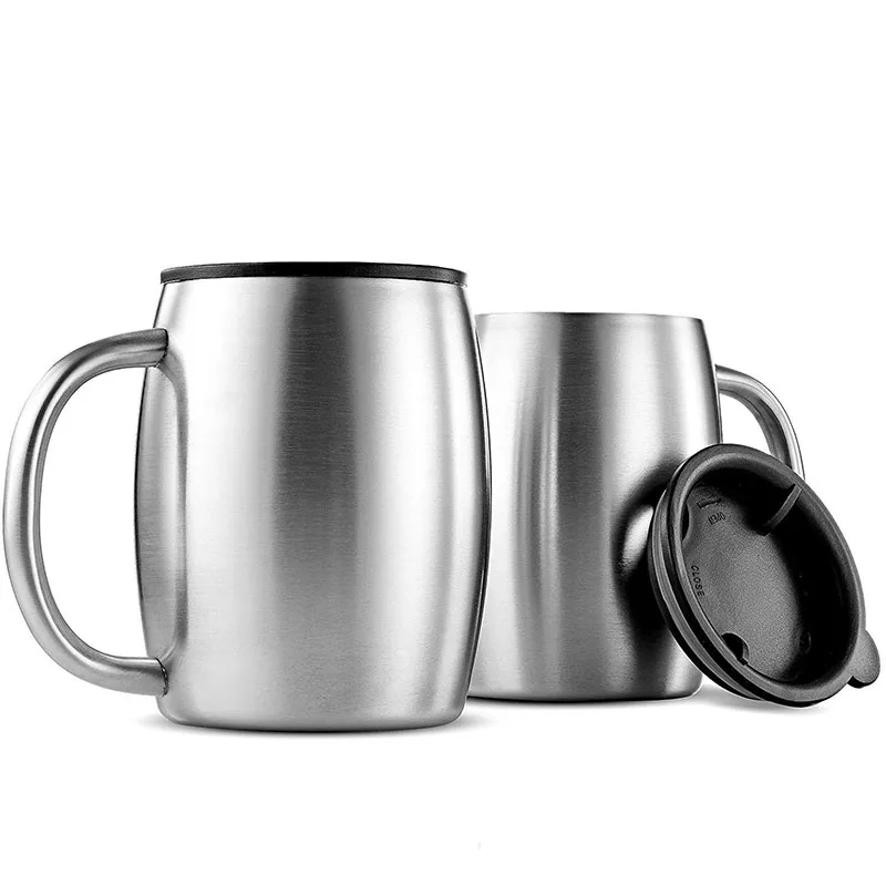 

Z689 420ml Beer Mugs with lids Stainless Steel coffee milk cups with handle double wall bar party wine beer mug