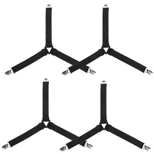 Image of Adjustable Bed Sheet Fasteners Suspenders black Elastic Sheet Band Straps Clips