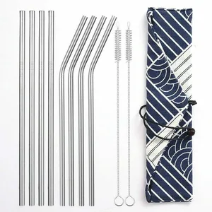 Image of stainless steel metal travel custom juice drinking straw case with pouch