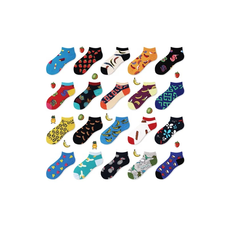 

Colorful sport ankle new fashion brand men's boat socks cartoon fruit design creative candy color customized socks, Colorful color