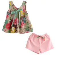 

Baby Girls Summer Beach Floral Printed Sleeveless Baby Vest Tops + Shorts Sets For Party Beach Clothes Outfit Suits 2-8T
