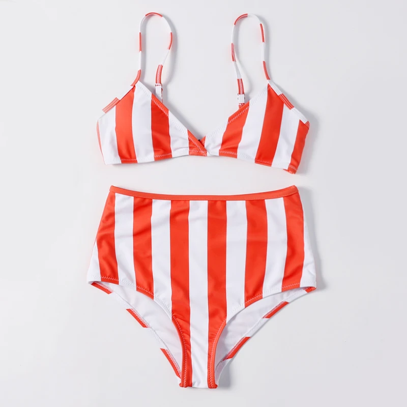 

2019 Stripe high-waisted print bikini suit, Picture