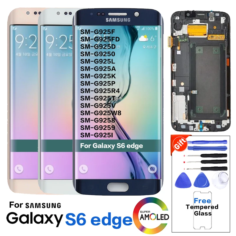 

For Samsung Galaxy S6 Edge LCD G925 G925F SM-G925F Display Touch Screen Digitizer Assembly with frame For SAMSUNG S6 Edge LCD, Blue;white;gold