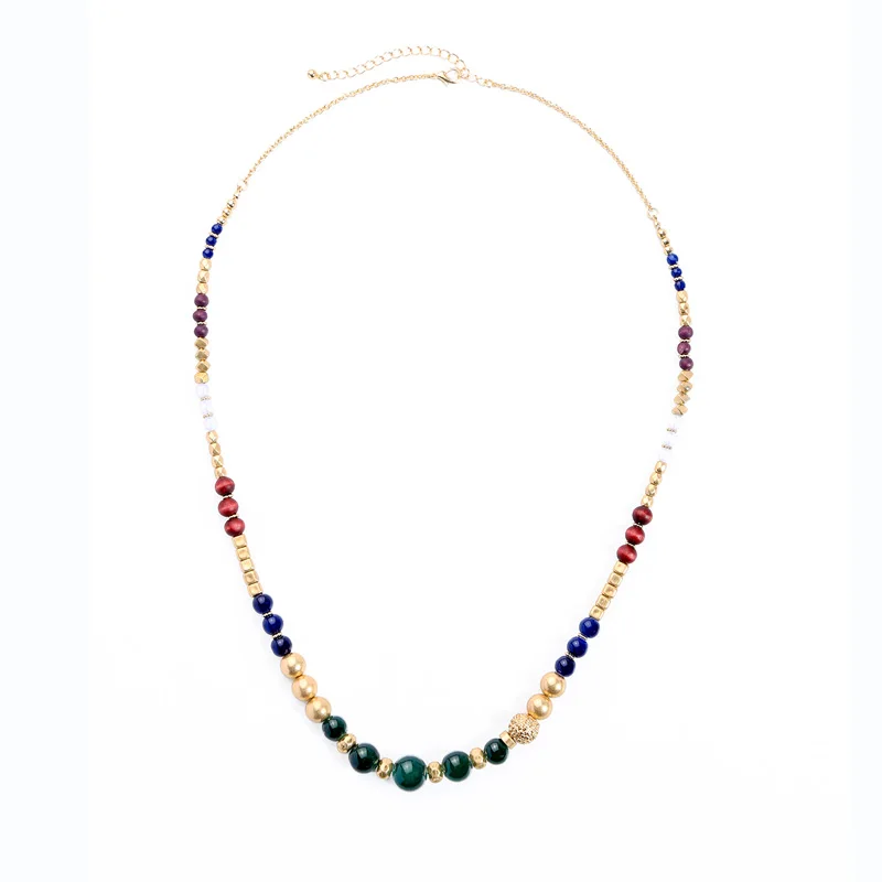 

txl0089 Long CCB And Glass Summer Exaggerate Soft Vintage Beaded Necklaces Women Accessories, Gold